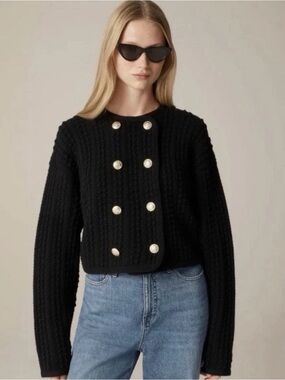 J. Crew Black Lady jacket cardigan size XS chunky knit preppy sweater